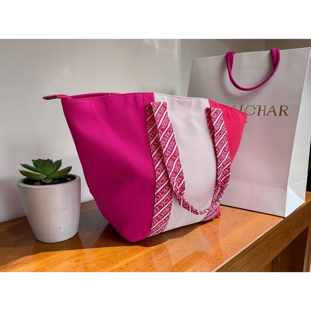 Victoria’s Secret‎ Pink Canvas Zip Tote Bag Y2K Barbiecore Beach Shopper